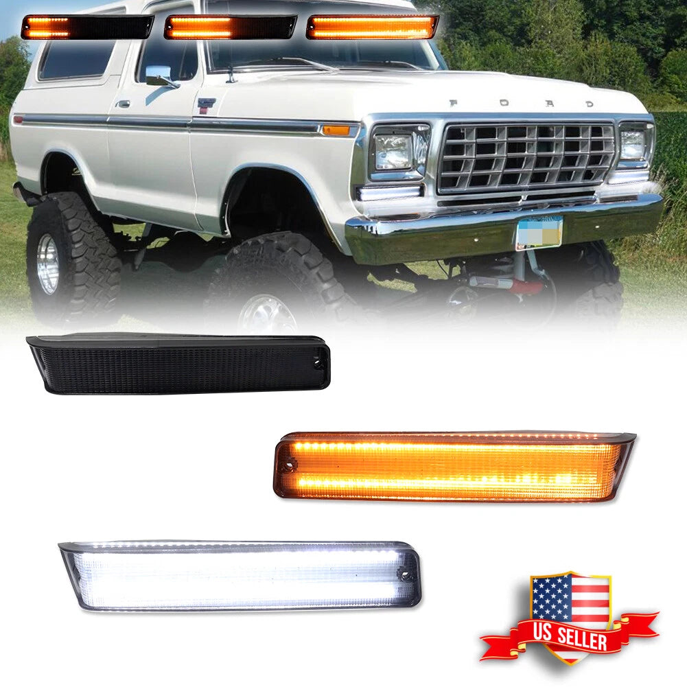 2X Smoke Switchback LED DRL Signal Lights for Ford F-150, Bronco (1973–1979)