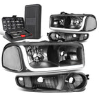 LED Tube Headlights for GMC Sierra (2001–2007) Black/Clear Bumper Lamp