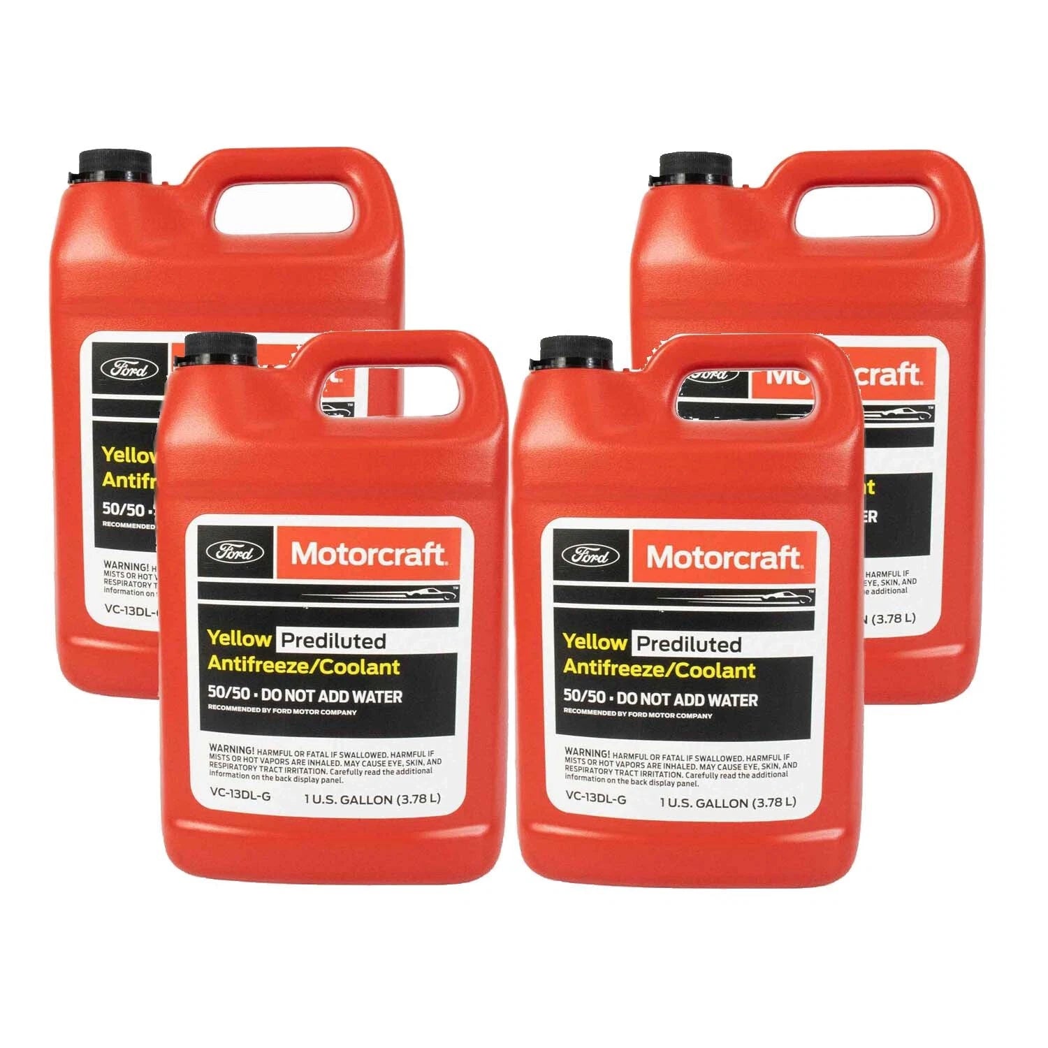 Set of 4 Motorcraft 50/50 Yellow Prediluted Antifreeze / Coolant for