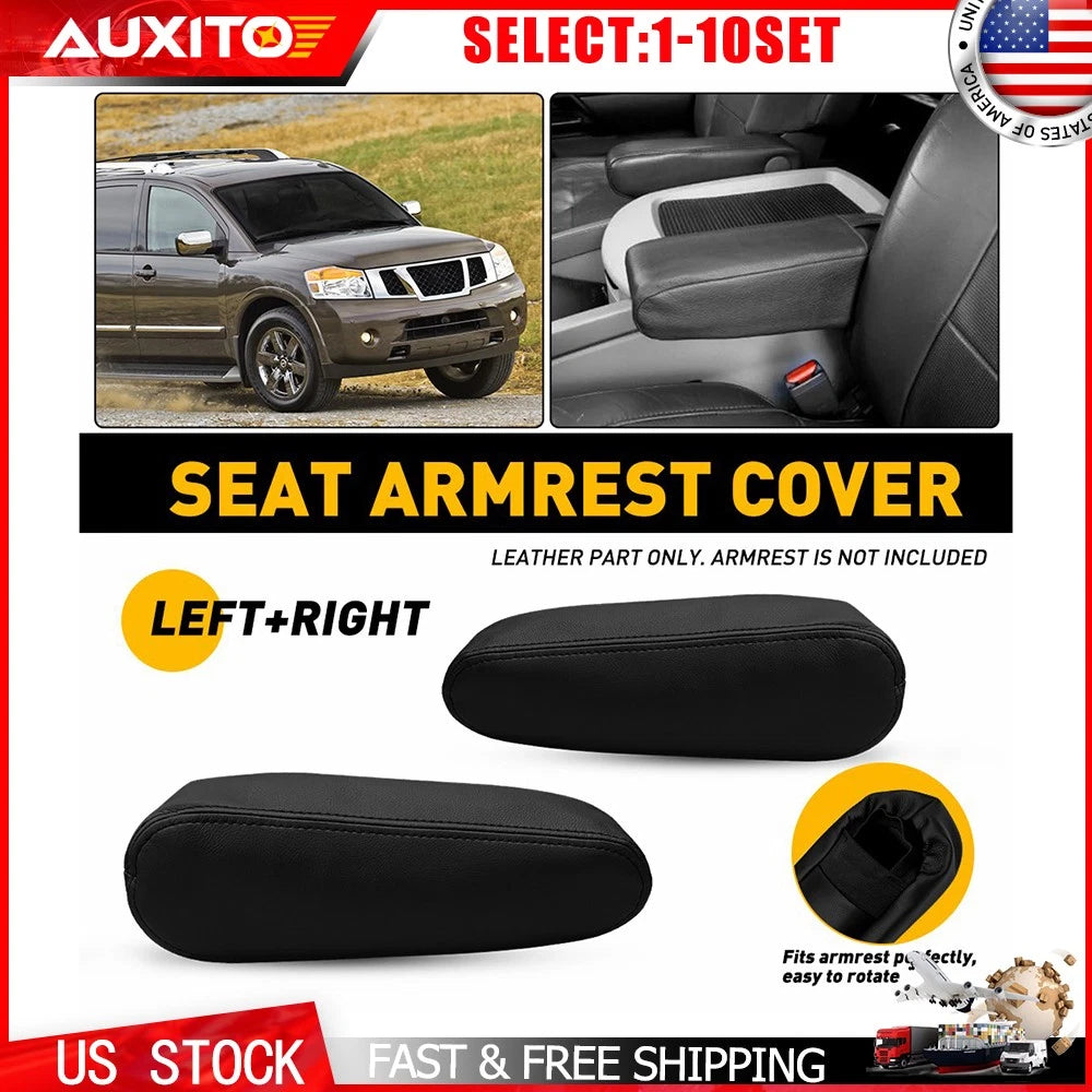 Set of 2 Seat Armrest Leather Covers for Nissan Titan (2004–2015) Black