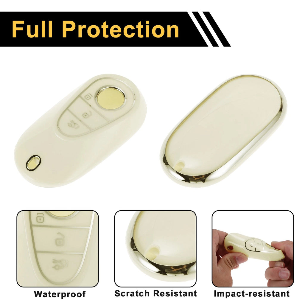 White Silver Edge Car Key Case for Mercedes-Benz C Class (2022–2023)