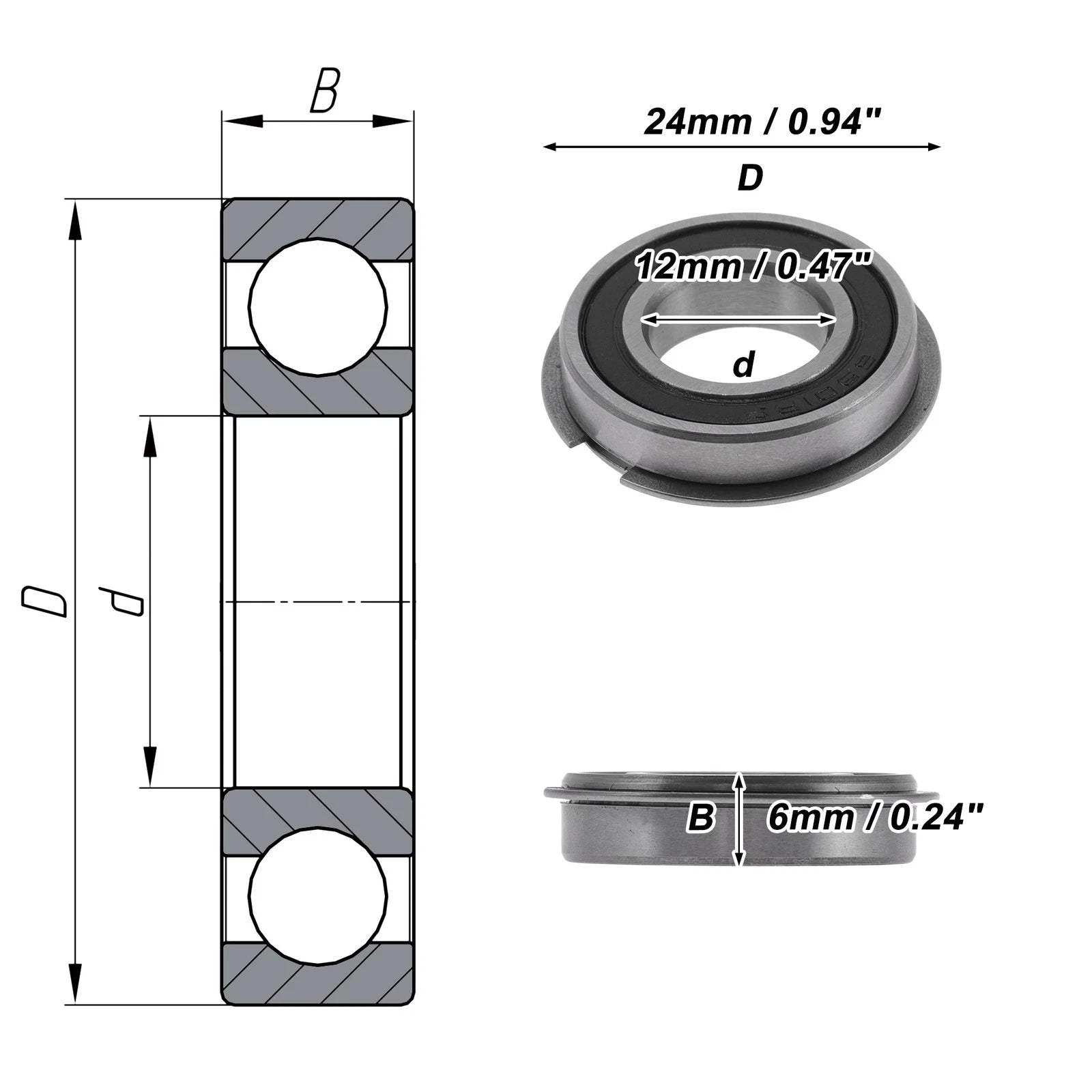 Deep Groove Ball Bearing 12x24x6mm for Scooter Skateboard (6901NR2RS)