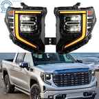 Set of 2 Full LED Headlights for GMC Sierra 1500 SLT (2022–2024) Chrome Trim