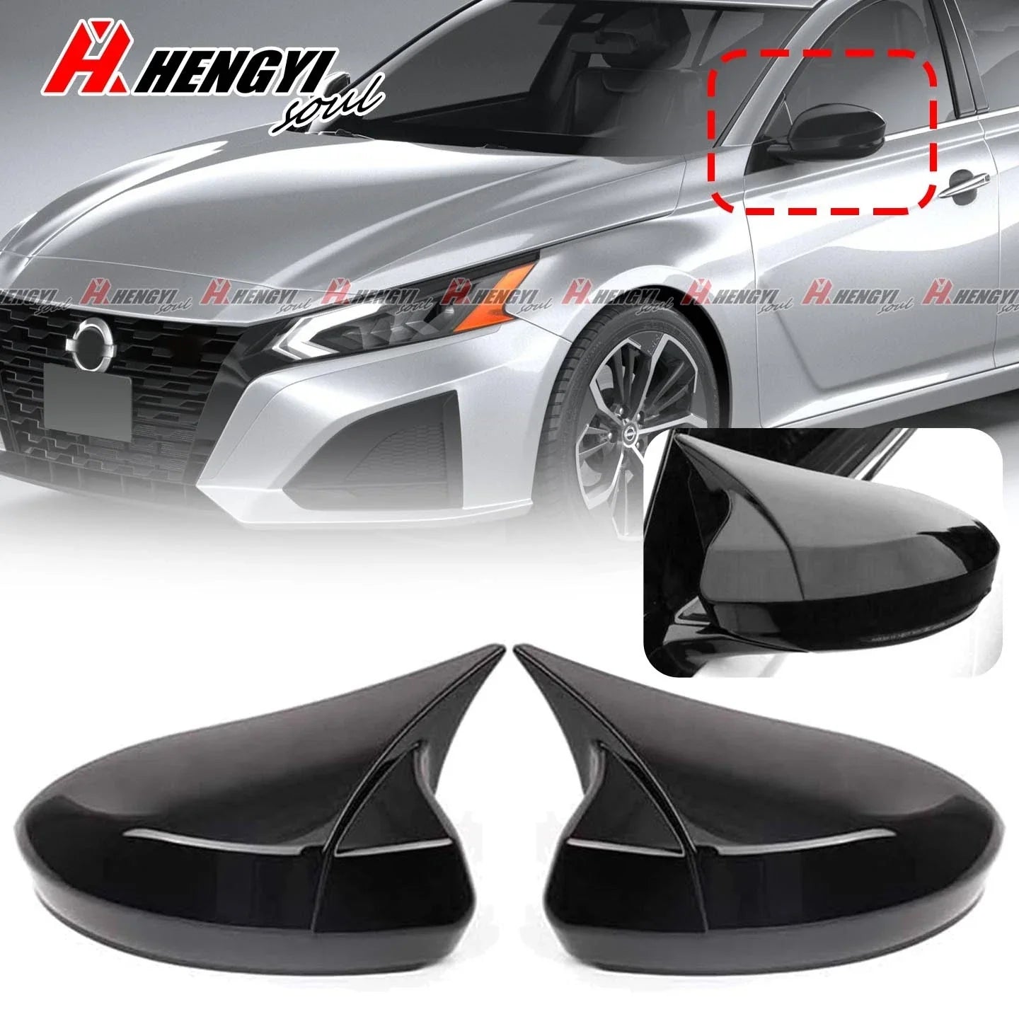 Gloss Black Side Rearview Mirror Cover Trim for Nissan Altima (2019–2022)