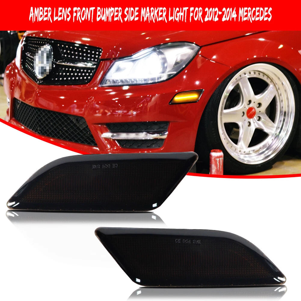 Set of 2 Euro Smoked Lens Amber LED Side Marker Lights for Mercedes W204 (2012–2014)