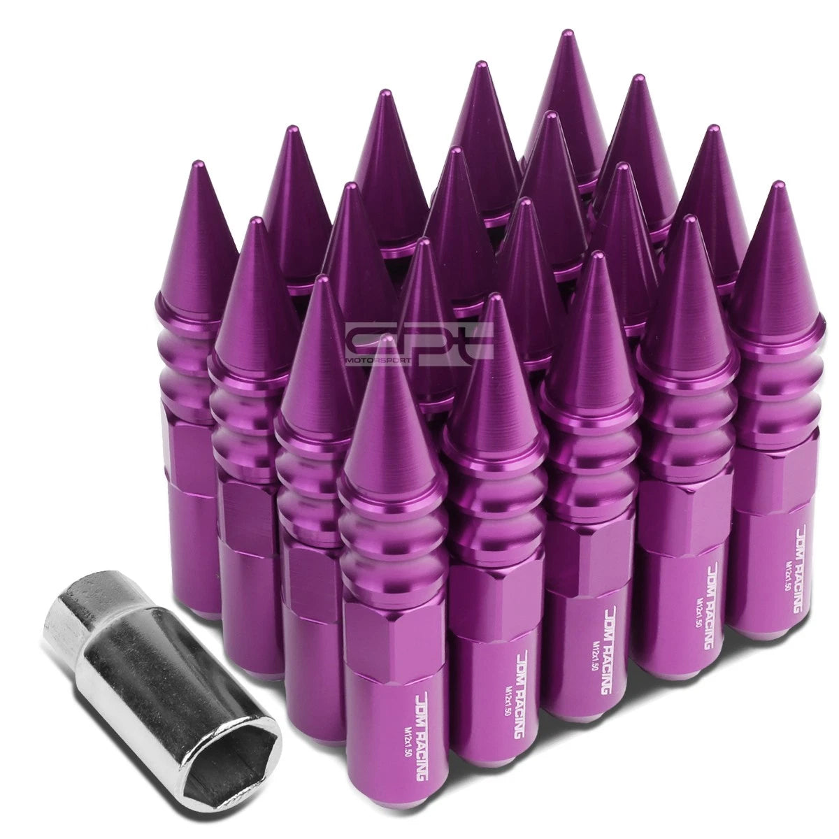 20 PCS M12X1.5 107MM Tall Purple Aluminum Spike Cap Lug Nuts + Adapter