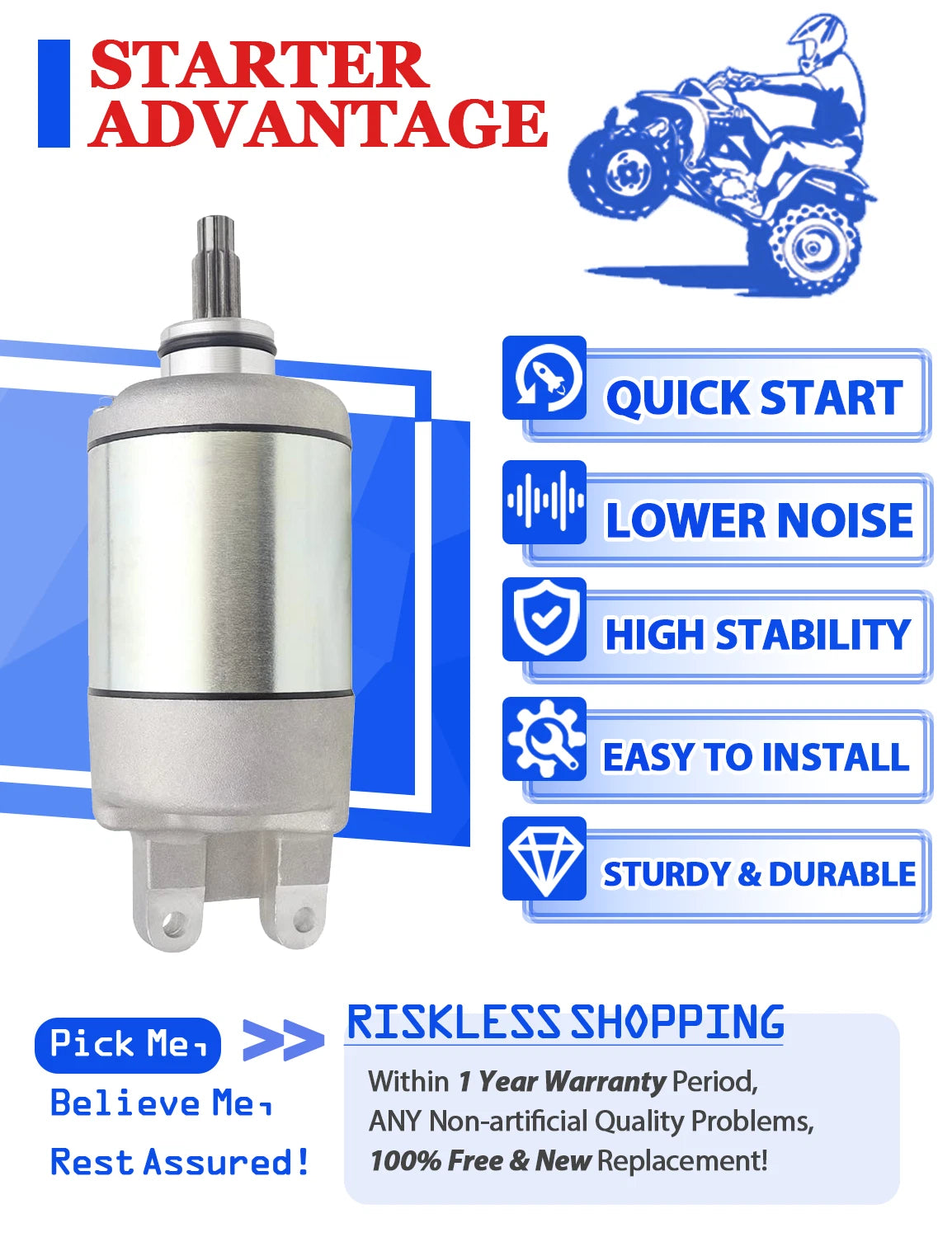 Starter for Honda FourTrax 300 TRX300FW 4x4 (1988–2000) with Relay & Key Switch