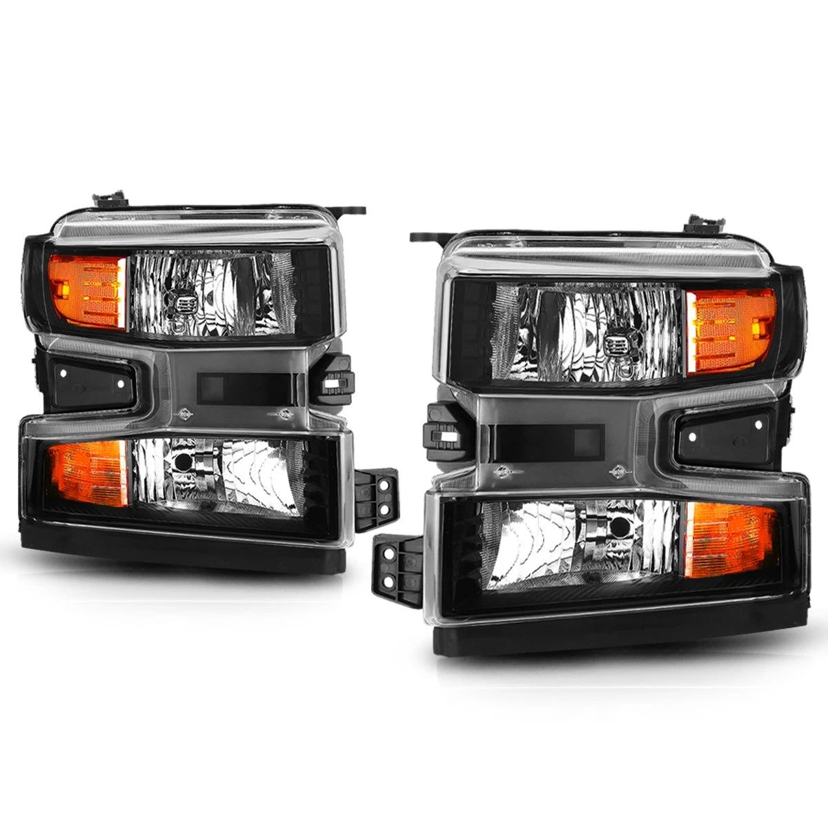 Amber Corner Headlights Lamp Black for Silverado 1500 WT/Custom Trail Boss (2019–2024)