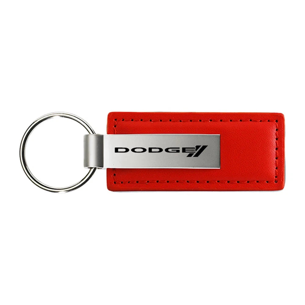 Stripe on Red Leather Keychain - Officially Licensed for Dodge