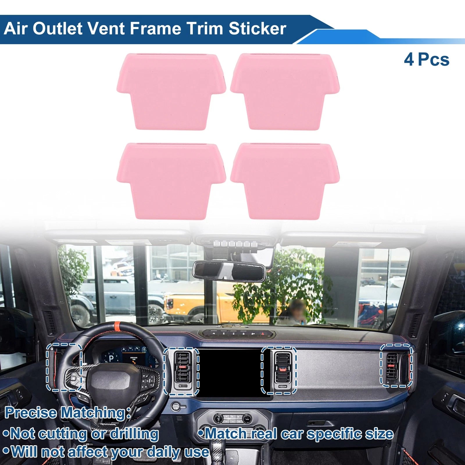Set of 4 Air Condition Outlet Vent Trim Cover Frames for Ford Bronco (2021–2024) Pink