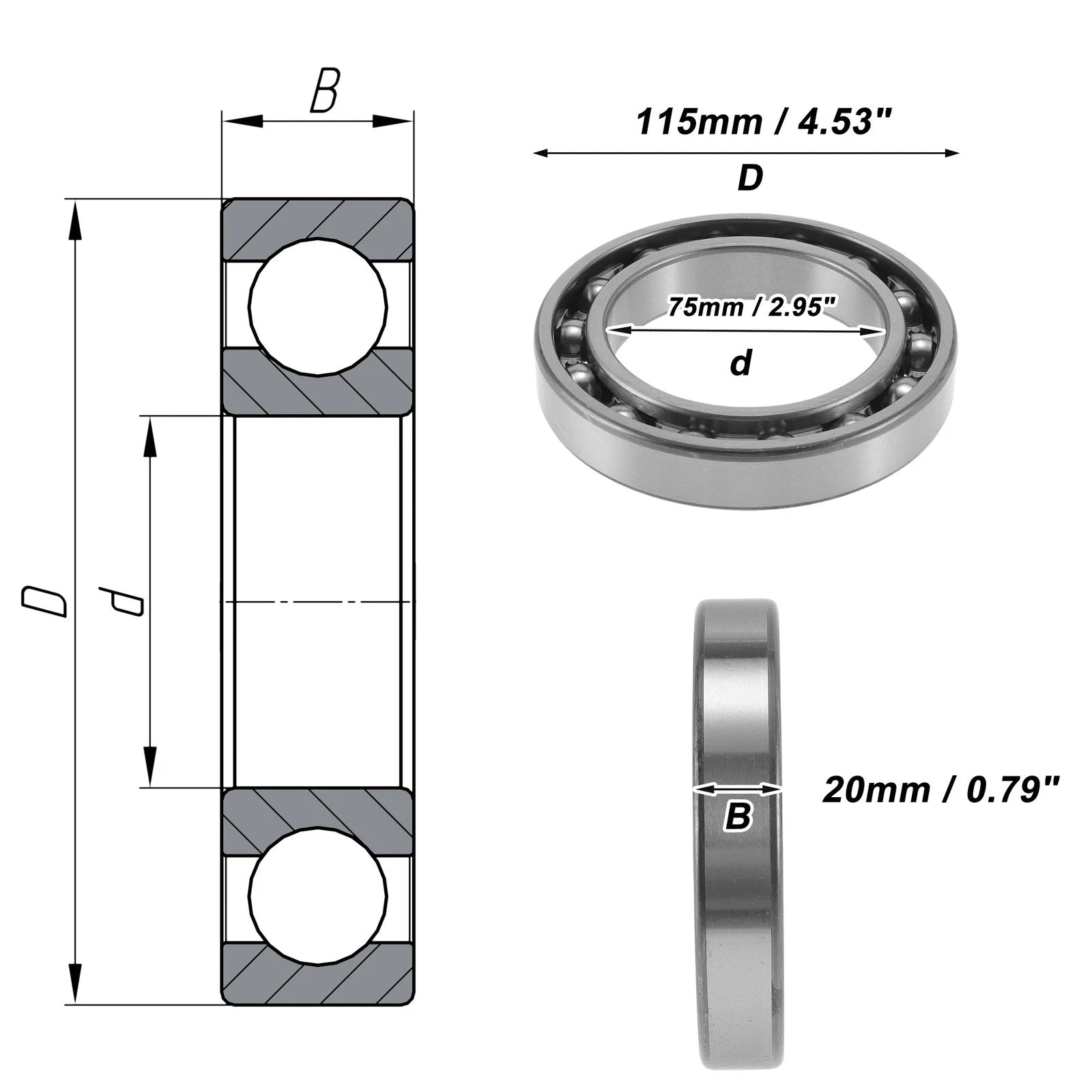 Deep Groove Ball Bearings 6015 for Various Models (75x115x20mm)