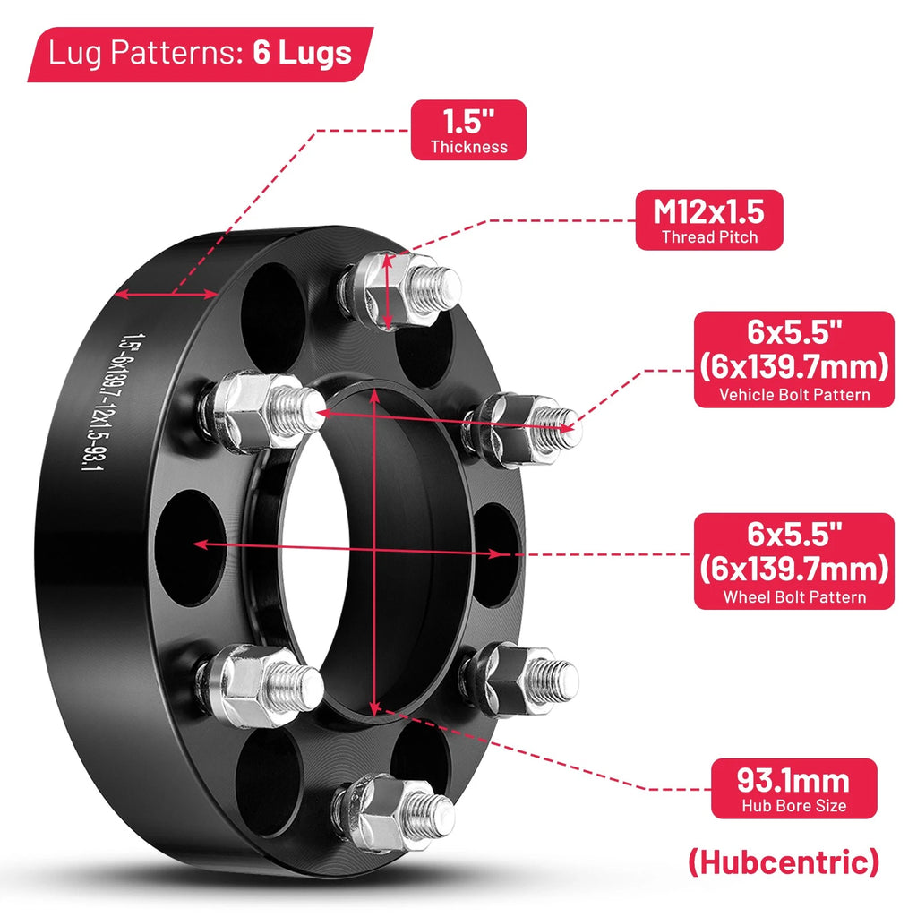 1.5" Hubcentric Wheel Spacers for Ford Ranger Bronco (93.1mm CB) (2019-2024)