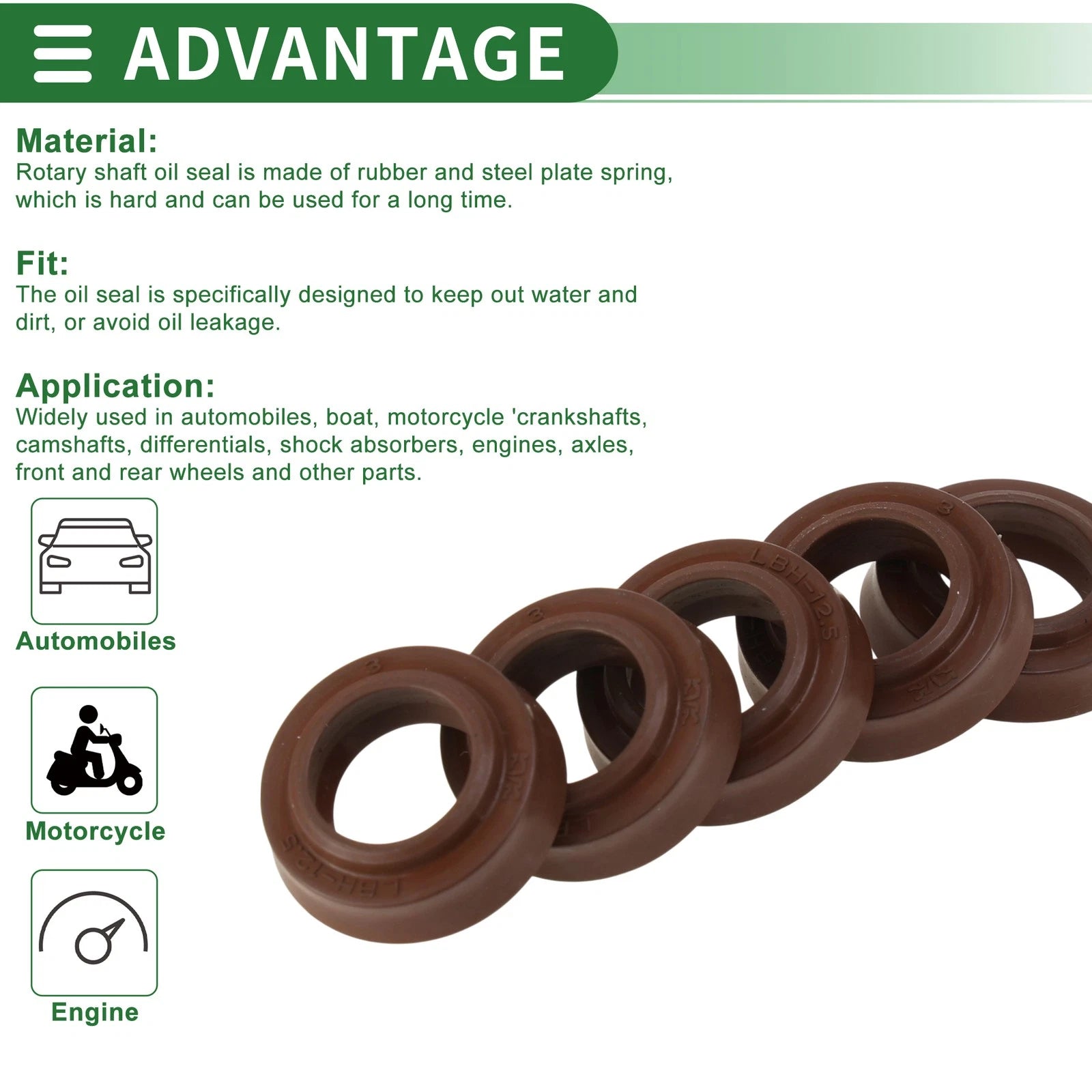 Set of 5 Oil Seal Rotary Shaft Seal FKM Rubber 12.5x20.5x4.5mm