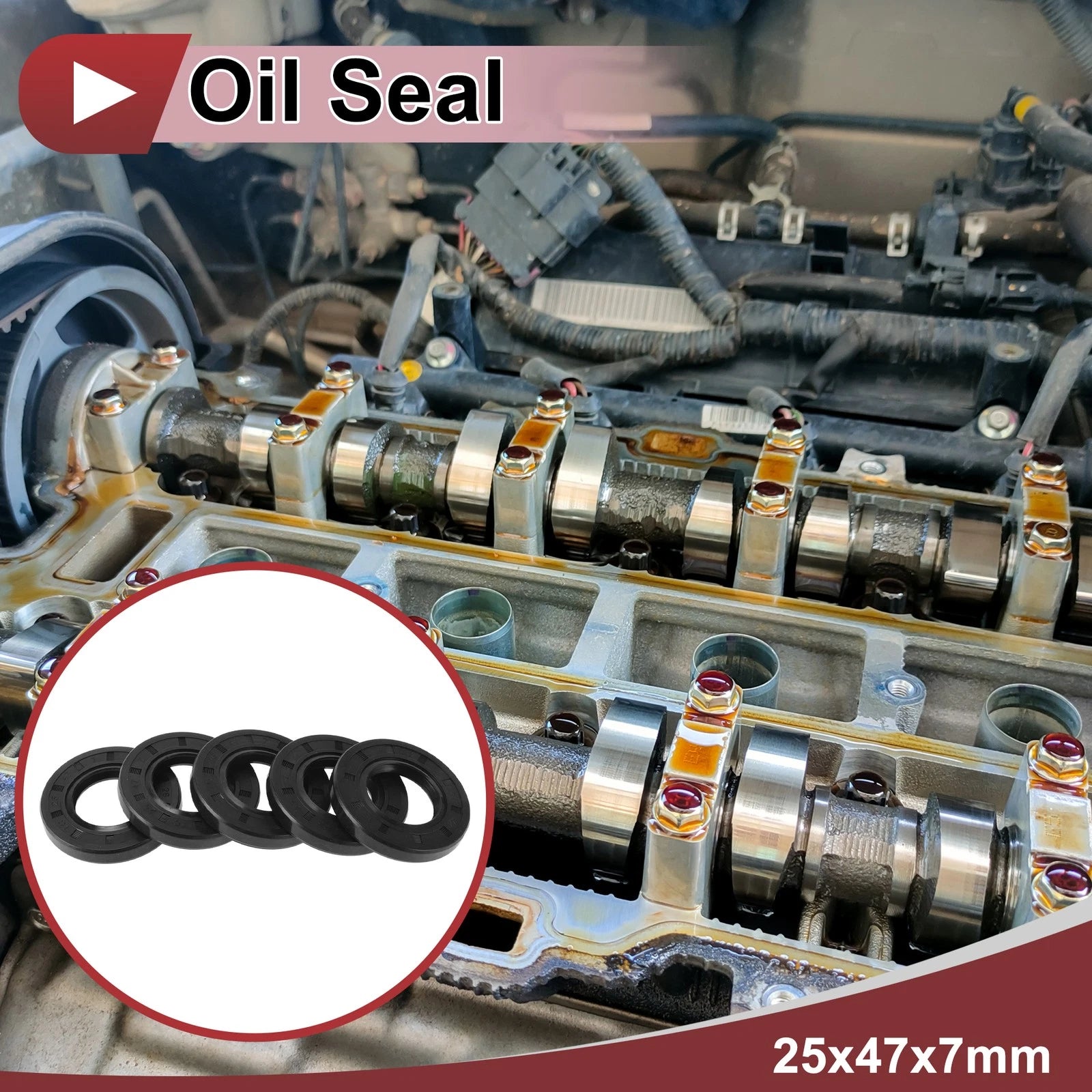 Set of 5 Rotary Shaft Oil Seals 25x47x7mm Nitrile Rubber for Various Models