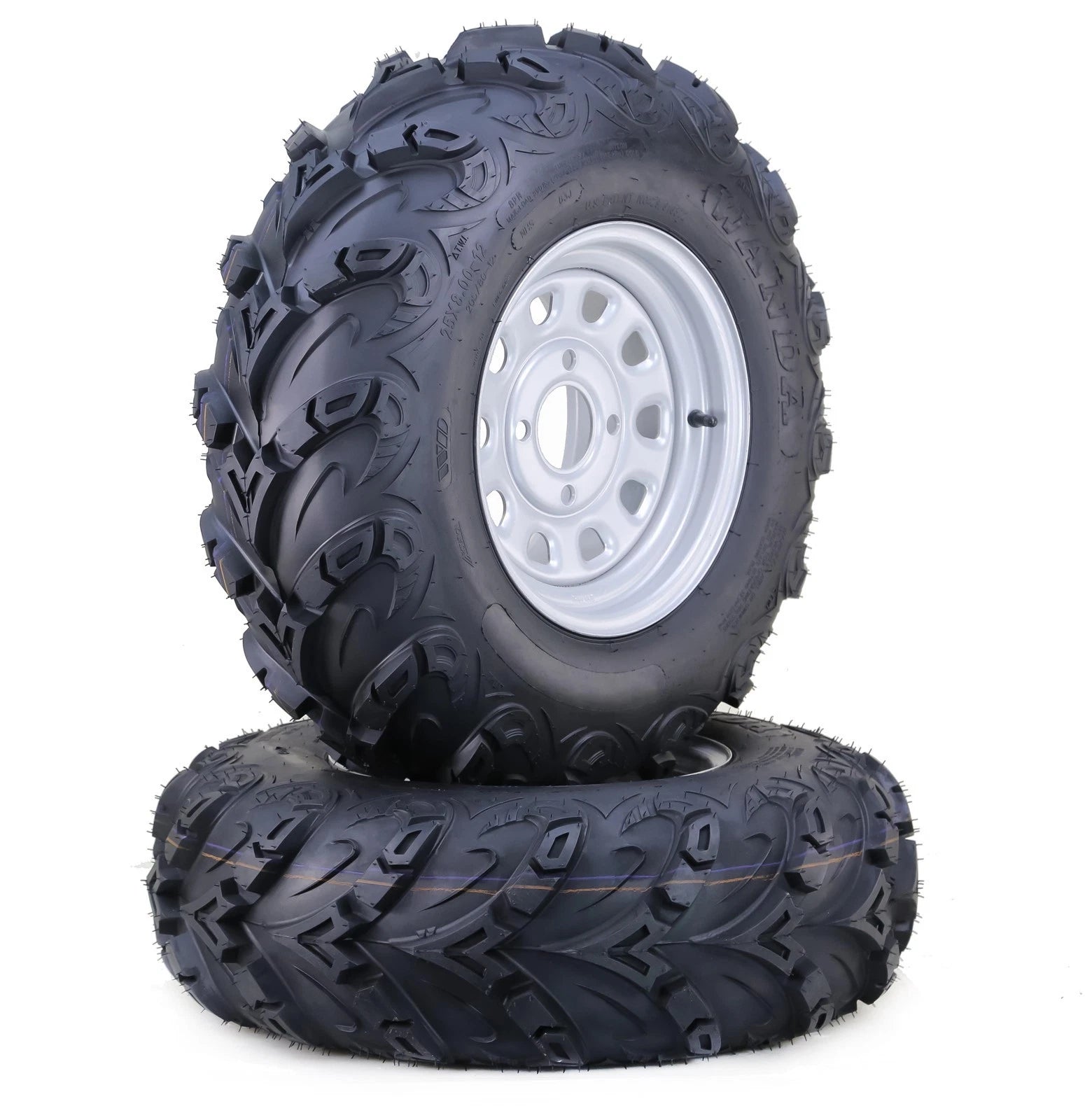 Set of 2 WANDA ATV Tires 26x8R12 Mud Sling with 4-110 PCD for ATV