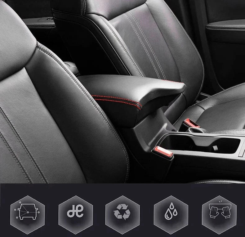 PVC Leather Console Lid Armrest Cover for Ford Ranger (2019–2020) Red Stitch