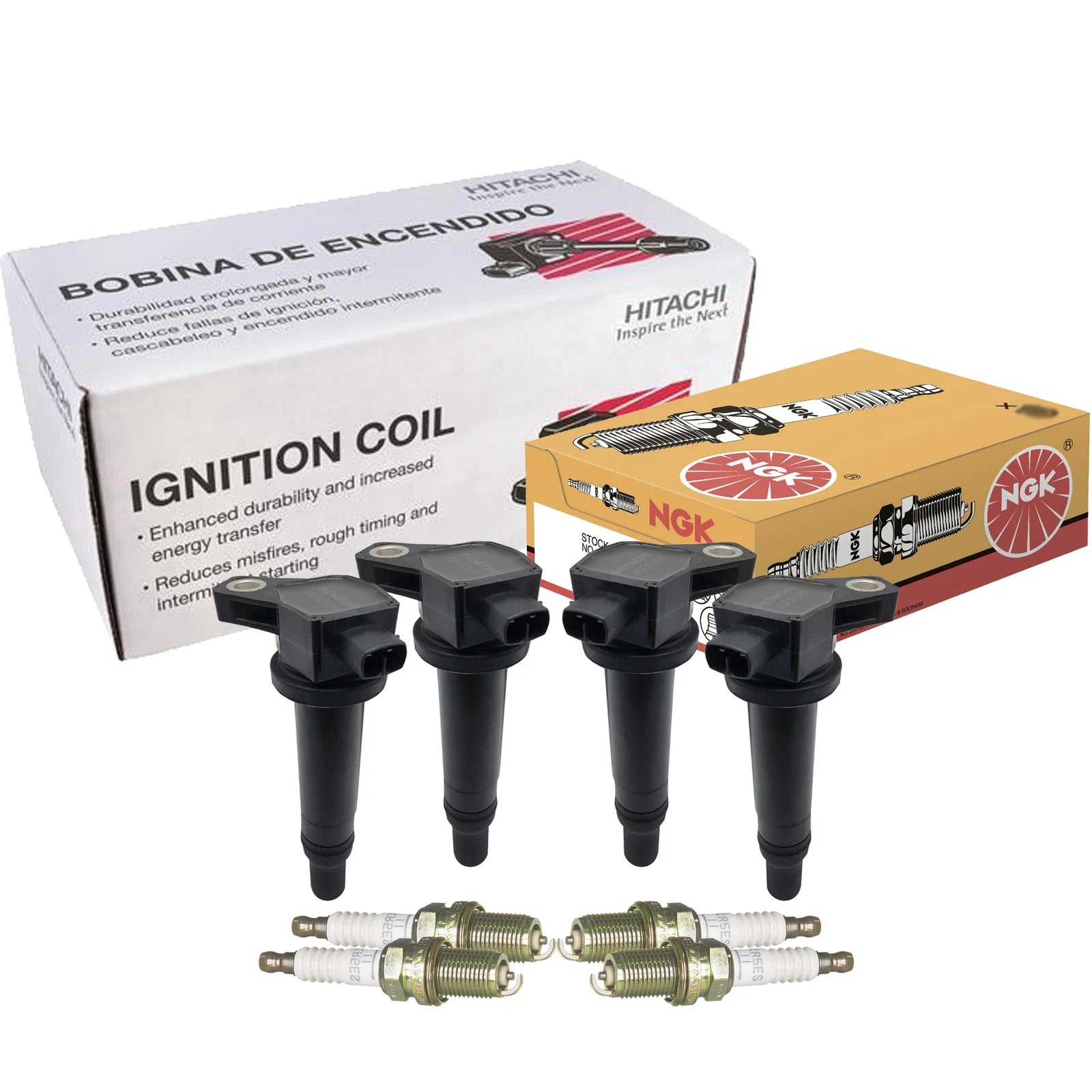 Set of 4 Ignition Coils & Spark Plugs for Hyundai Kia (Hitachi, NGK)