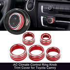 5pcs Red AC Climate Control Knob Trim for Toyota Camry (2018–2020)