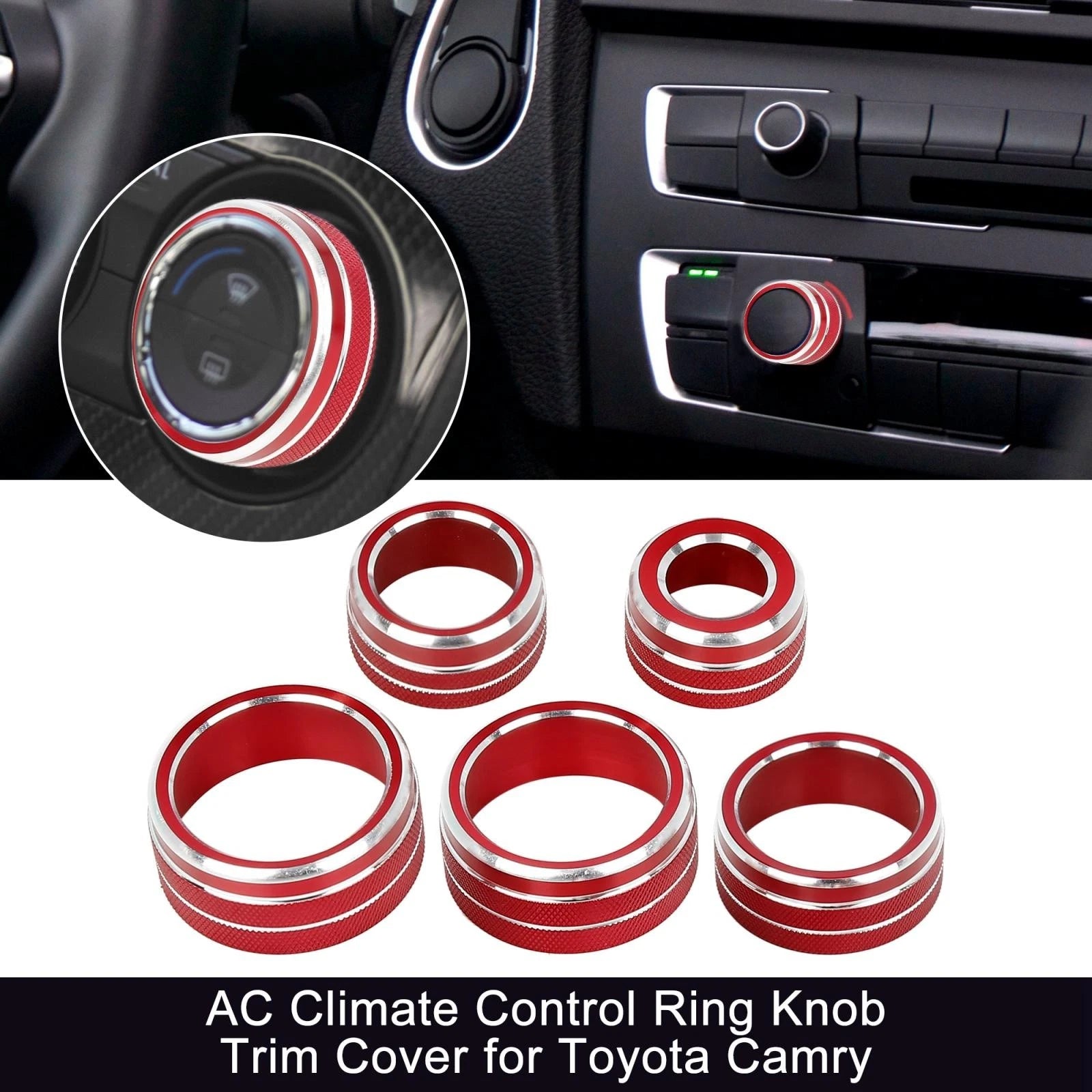 5pcs Red AC Climate Control Knob Trim for Toyota Camry (2018–2020)