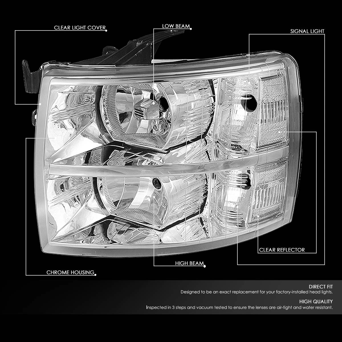 Pair of Chrome/Clear Signal Headlight Lamps for Chevy Silverado (2007–2014)