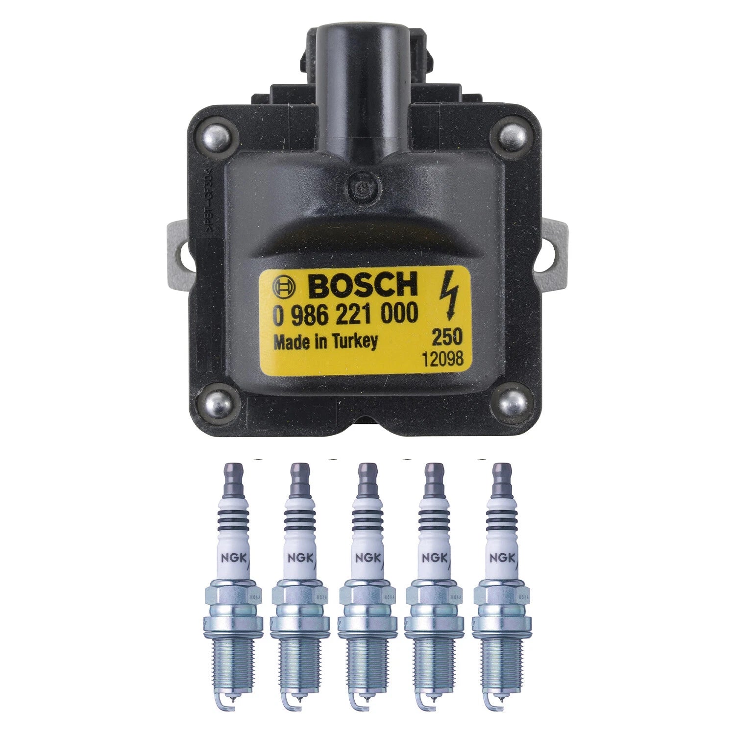 Set of 5 Bosch Ignition Coils & NGK Iridium IX Spark Plugs for Volvo S60 C70 XC90 (1990–2000)