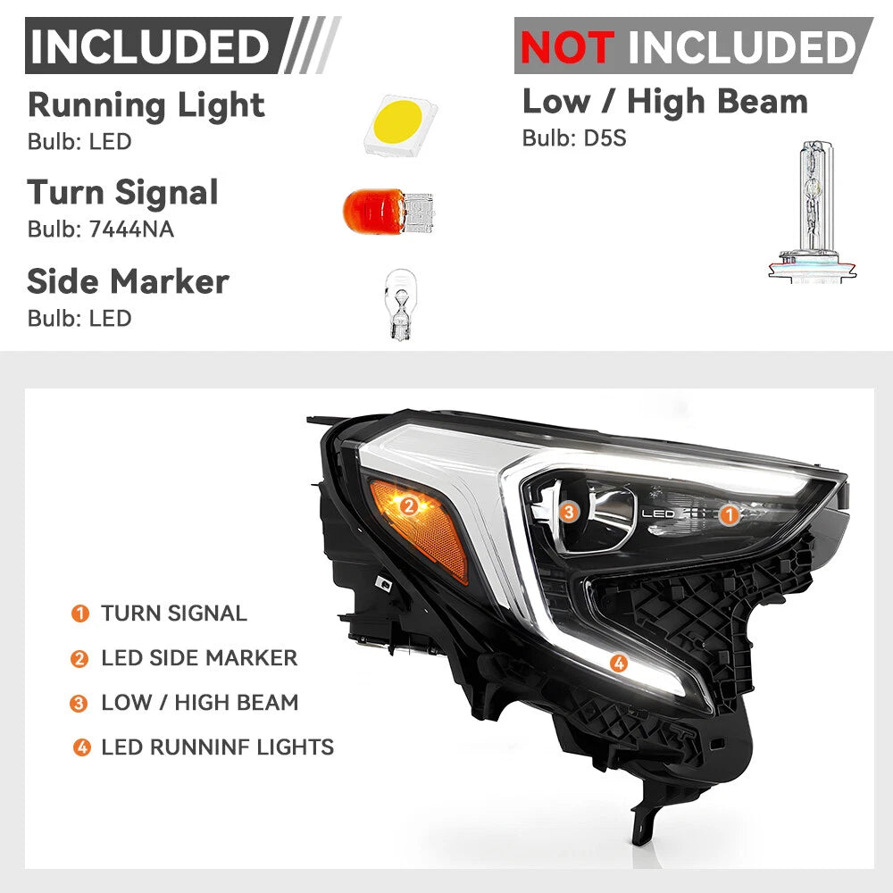 HID Xenon Headlight with LED DRL for GMC Terrain (2018–2021) Right Passenger