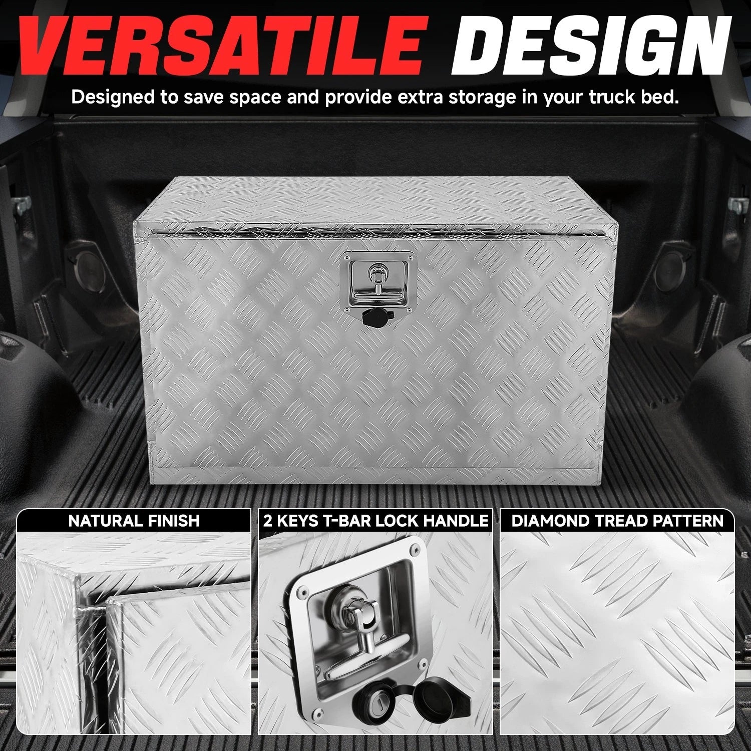Aluminum Tool Box 76.5cm x 45.5cm x 44cm Silver Diamond Tread