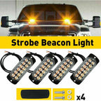 4X Amber 12 LED Beacon Warning Hazard Strobe Light for Trucks (EPY)