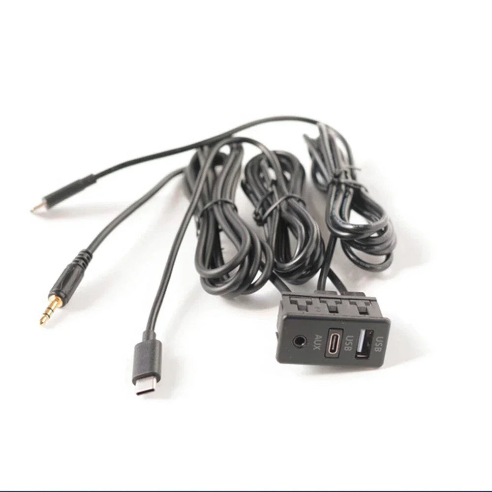 USB Type-C AUX RCA Audio Input Socket Panel Extension Cable Adapter Black