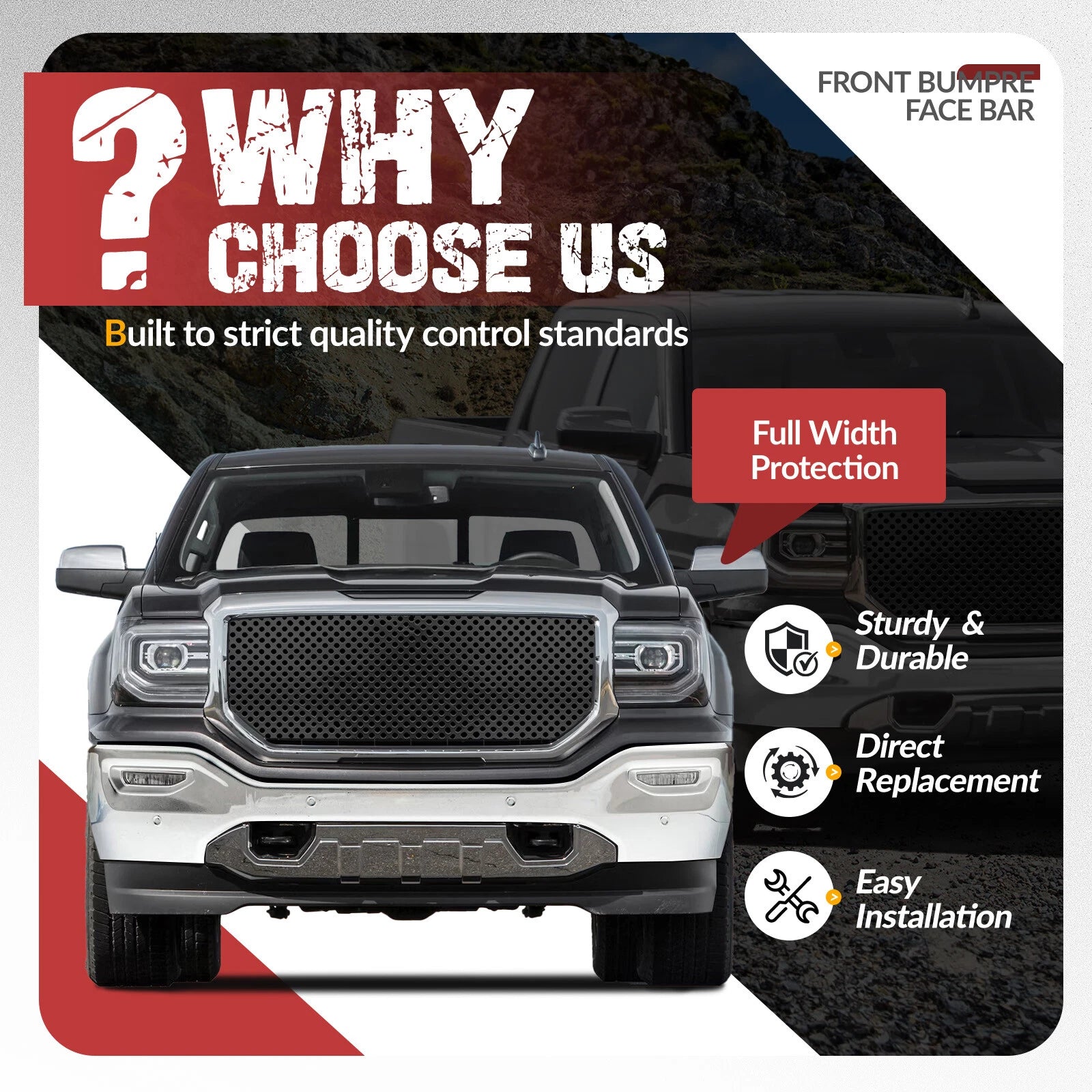 Chrome Front Bumper Cover for GMC Sierra 1500 (2016–2018)