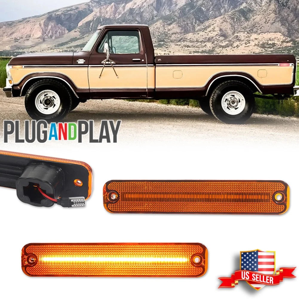 Amber LED Front Side Marker Lights for Ford F100 F150 F250 F350 (1973–1979)