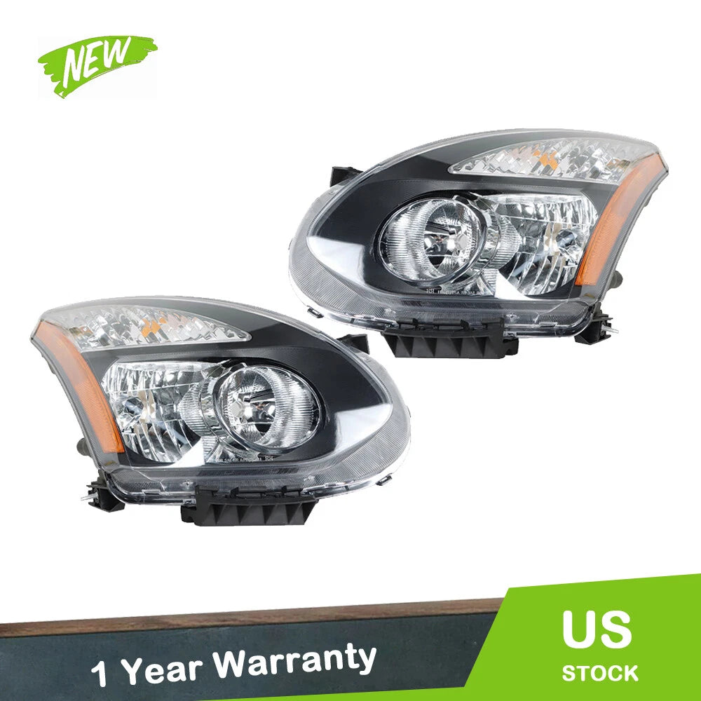 Set of 2 Halogen Black Headlights for Nissan Rogue (2008–2013)