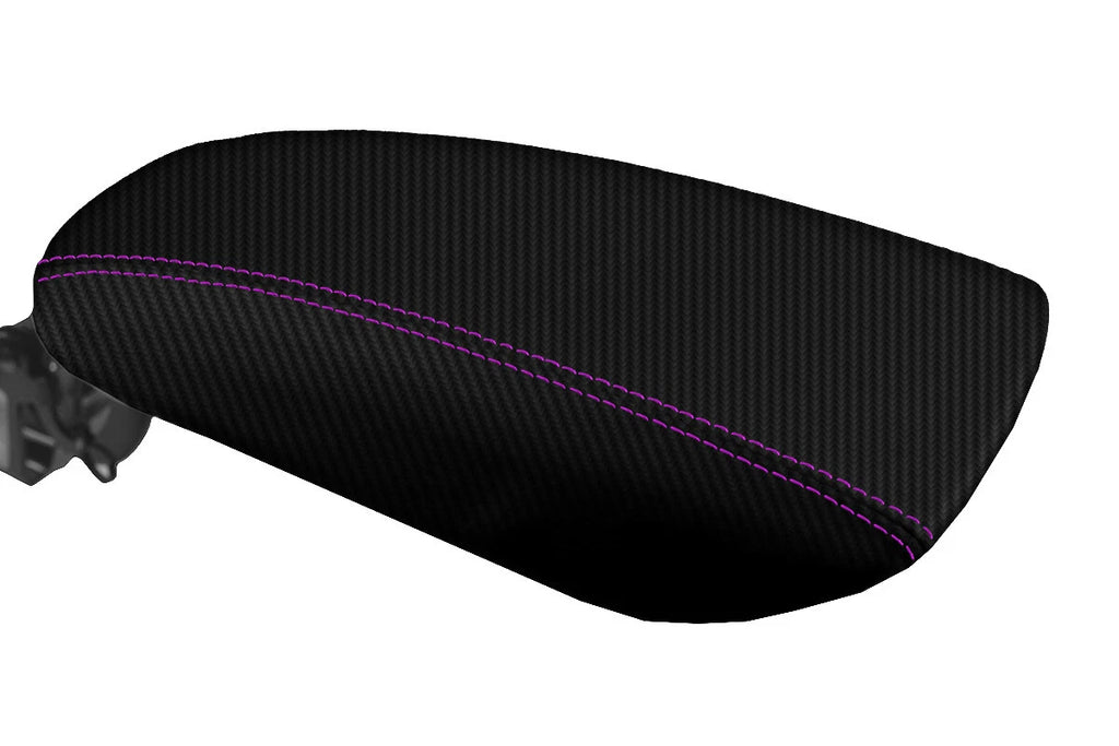 Console Lid Armrest Cover for Ford Fusion (2013–2020) Carbon Fiber Purple Stitch
