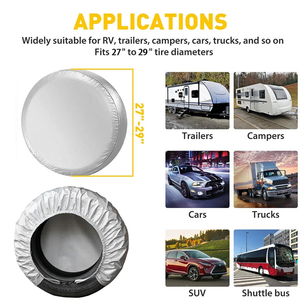Set of 4 Wheel Tire Covers for RV Truck Car Trailer (27" to 29" Diameter)