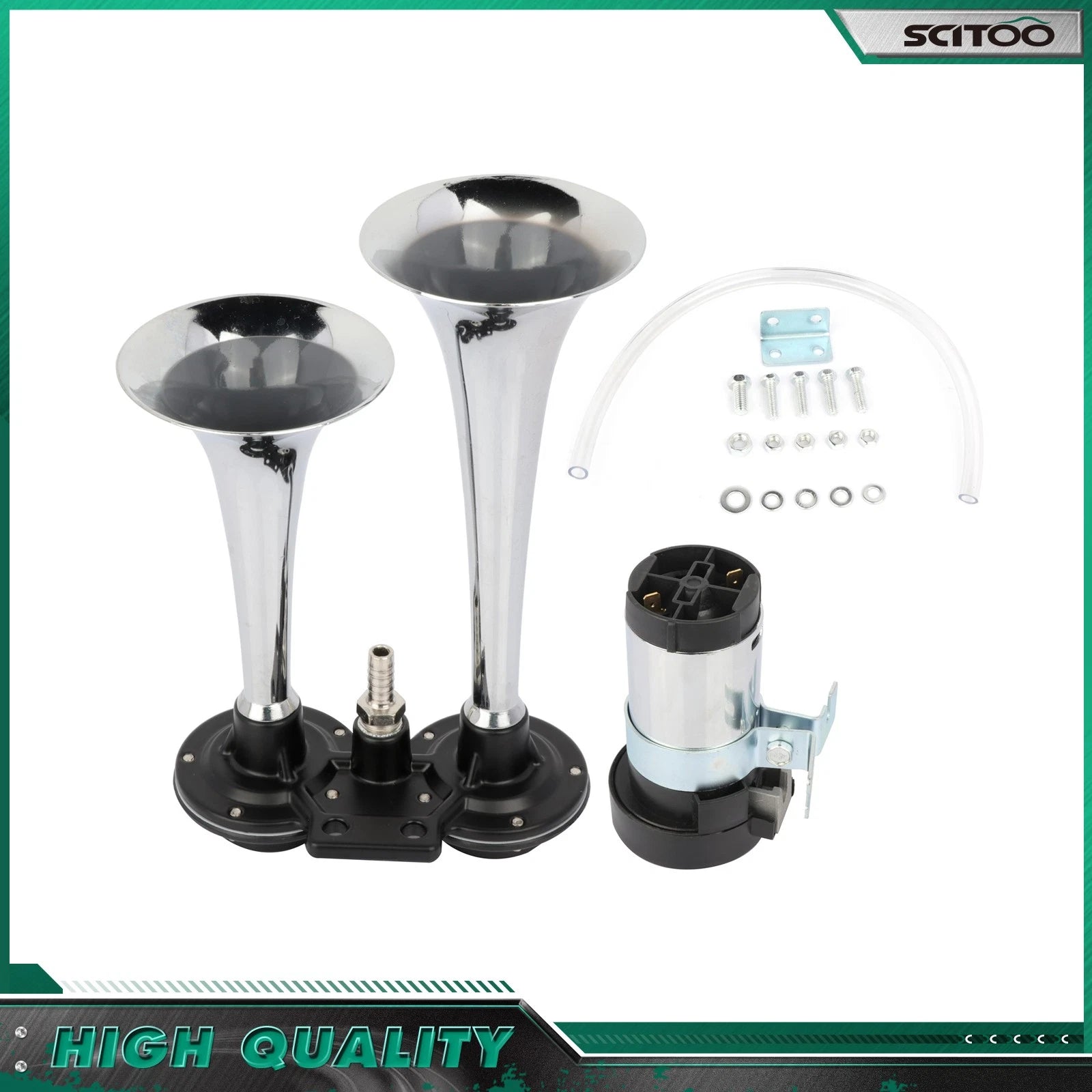 Dual Trumpet Air Horn Compressor Kit for Train Car Truck Boat (12V)