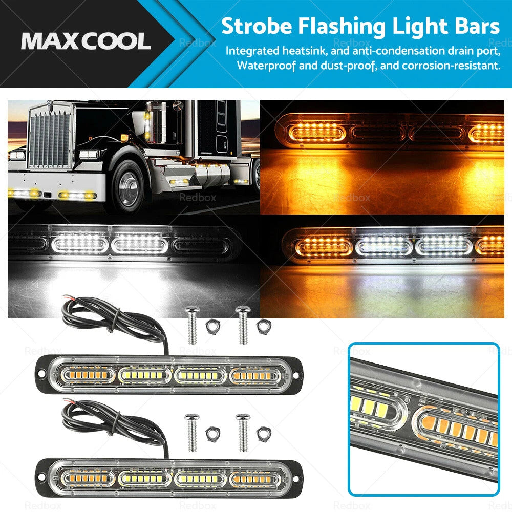 2X 48 LED Amber Strobe Lightbar for Truck (12V–24V)