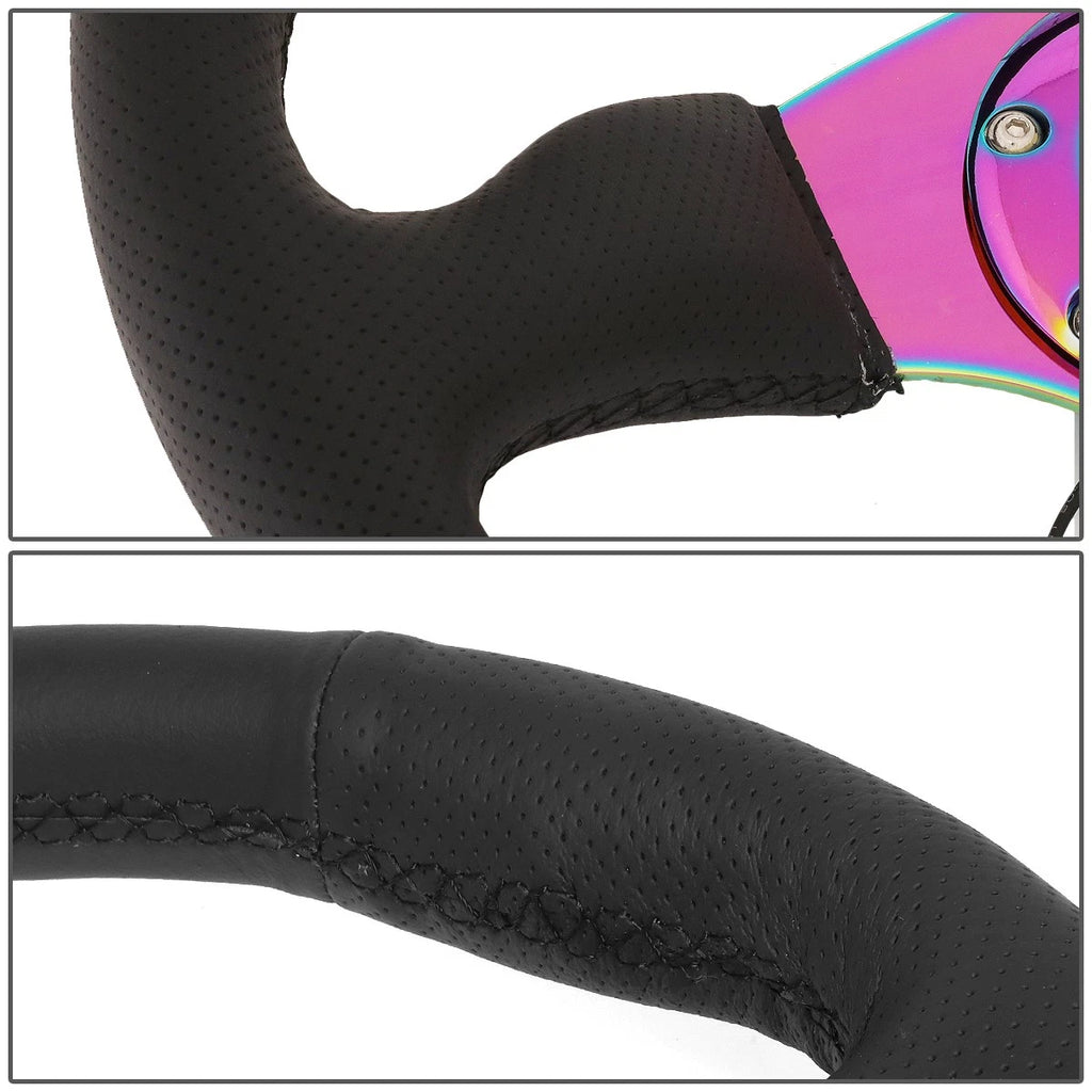 NRG 35cm Deep Dish Neochrome Leather Grip Steering Wheel for Universal (2010–2023)