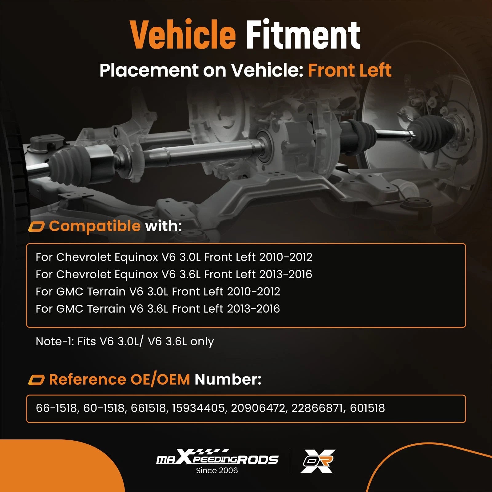 Front Driver Left CV Axle Assembly for Chevrolet Equinox GMC (2010-2016)