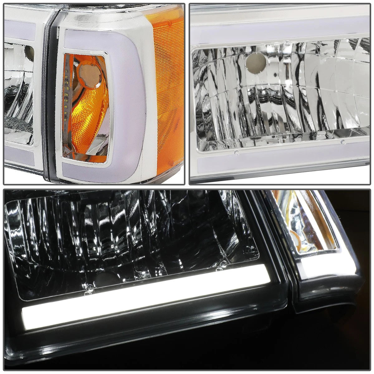Chrome Housing Amber Corner LED Headlight for F150 Bronco (1987–1991)