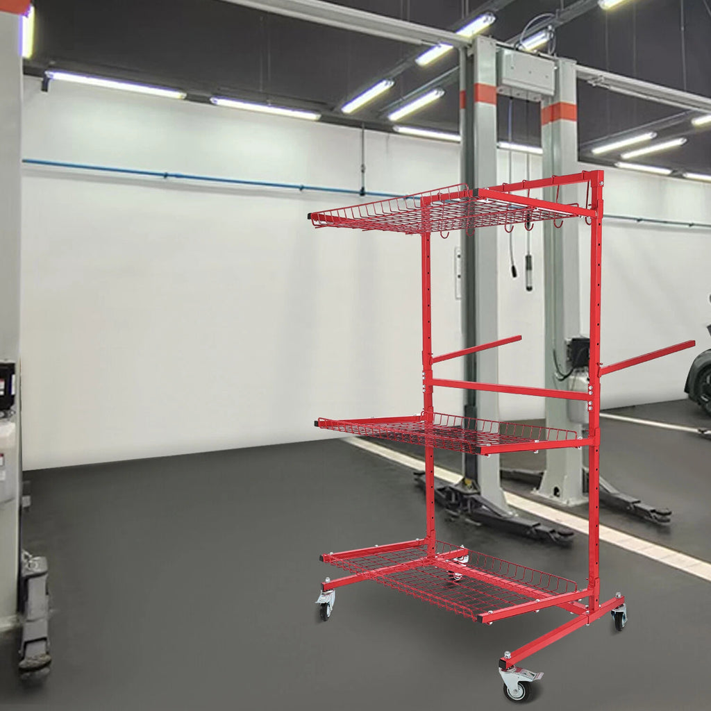 3-Shelf Mobile Autobody Parts Storage Rack for Auto Paint (Adjustable)