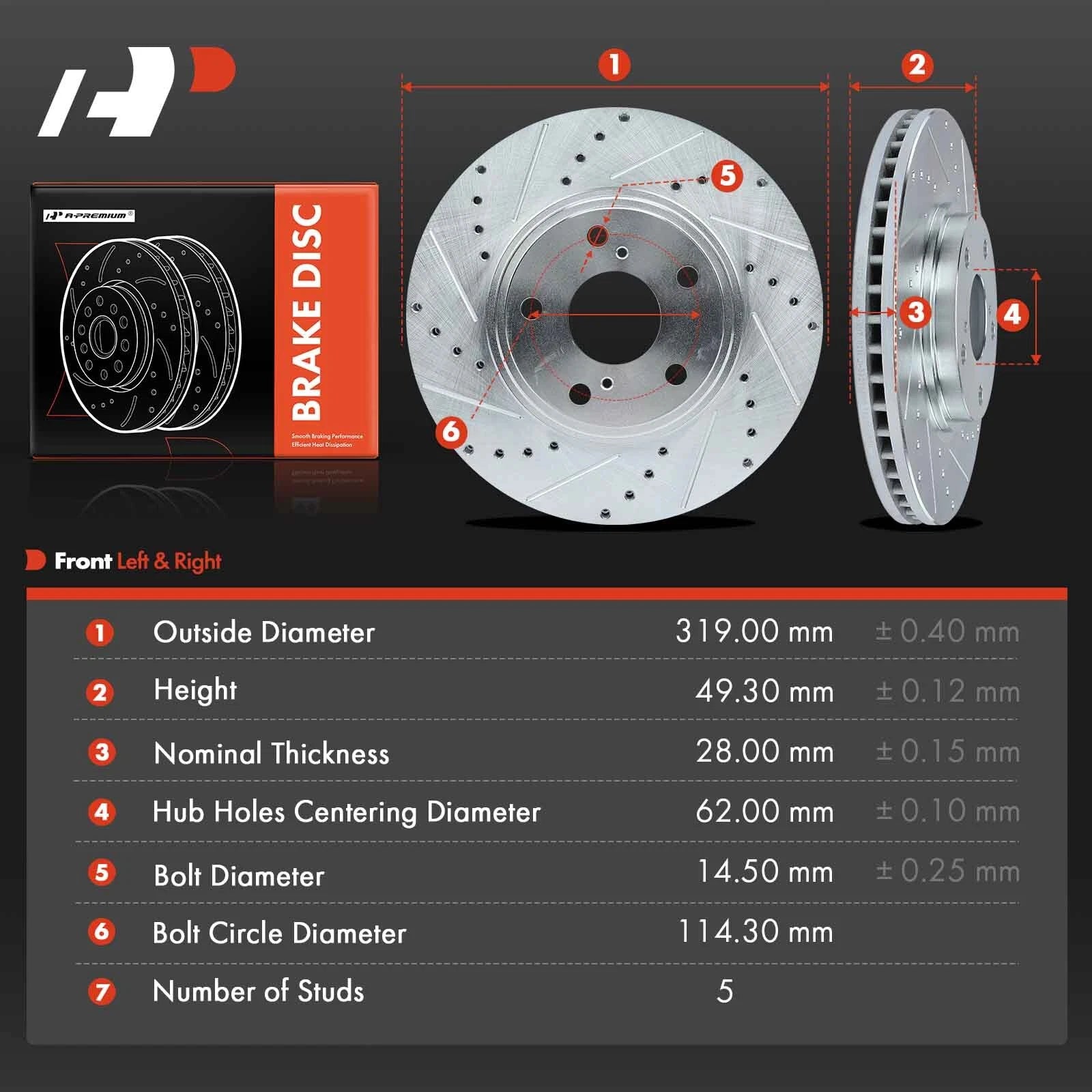 Front Side Drilled Brake Rotor for Toyota Highlander and Lexus ES330 (2001–2007)