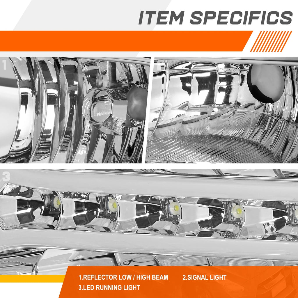 LED DRL Headlight Chrome Housing Amber Corner Lamps for Ford Super Duty (2005–2007)