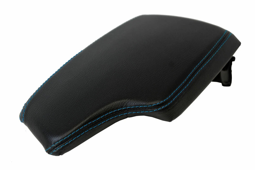 Leather Console Lid Armrest Cover for BMW F30 (2014–2018) Black Blue Stitch