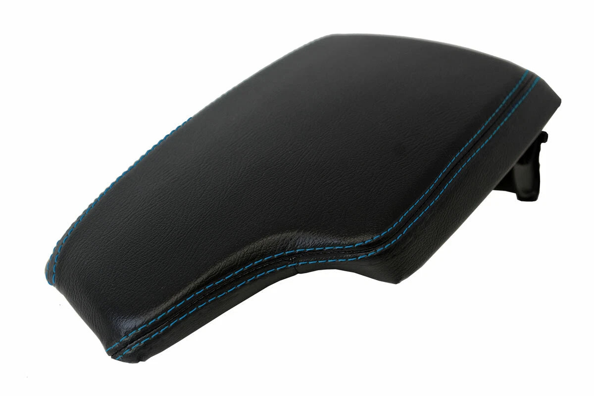 Leather Console Lid Armrest Cover for BMW F30 (2014–2018) Black Blue Stitch