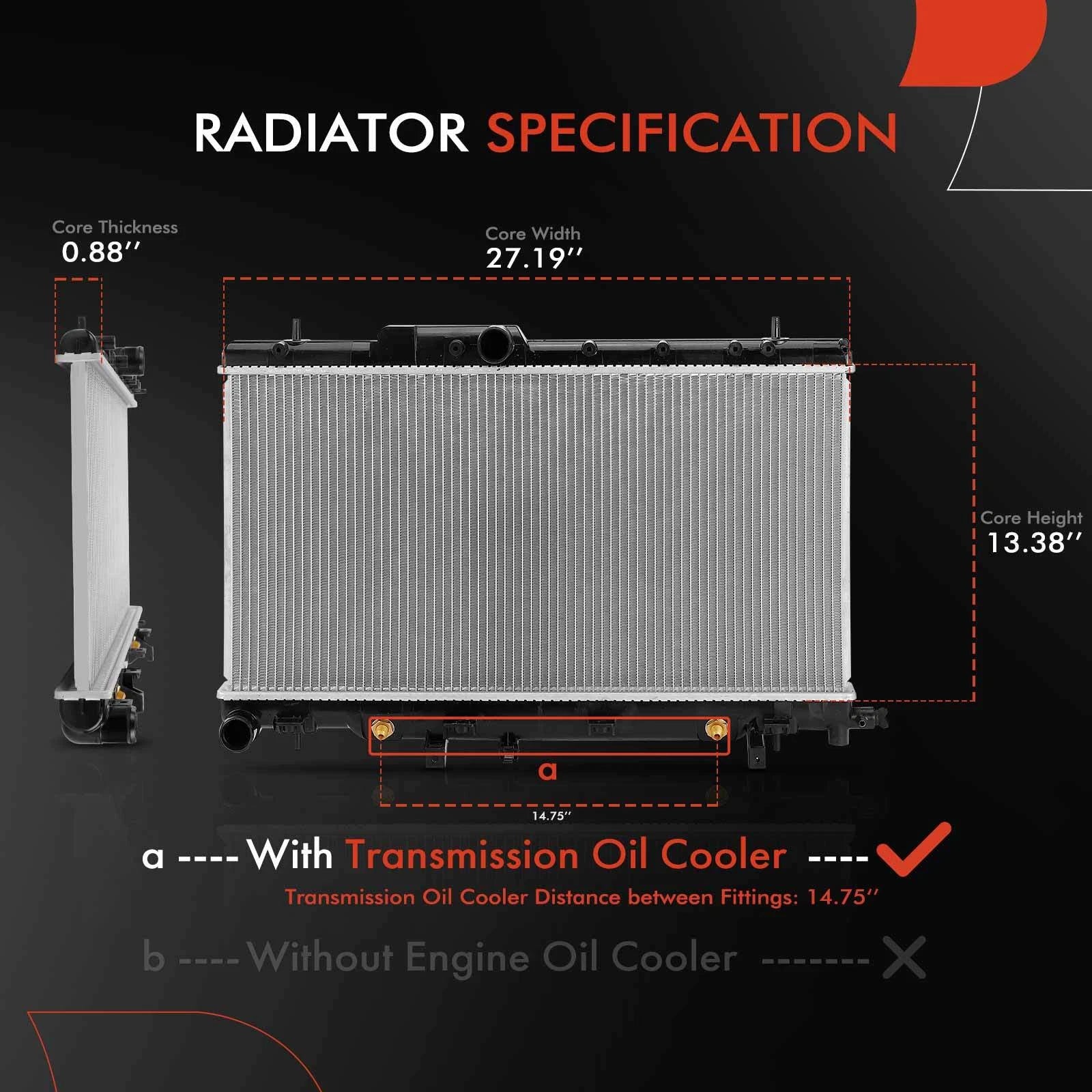 Radiator with Transmission Oil Cooler for Subaru Impreza (2002–2003)