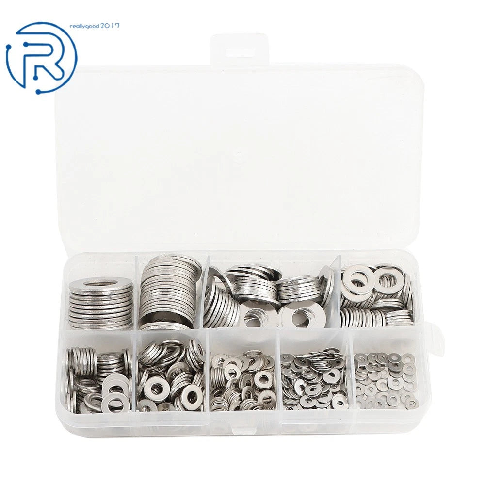 Set of 600 Flat Washers 304 Stainless Steel Assortment Kit