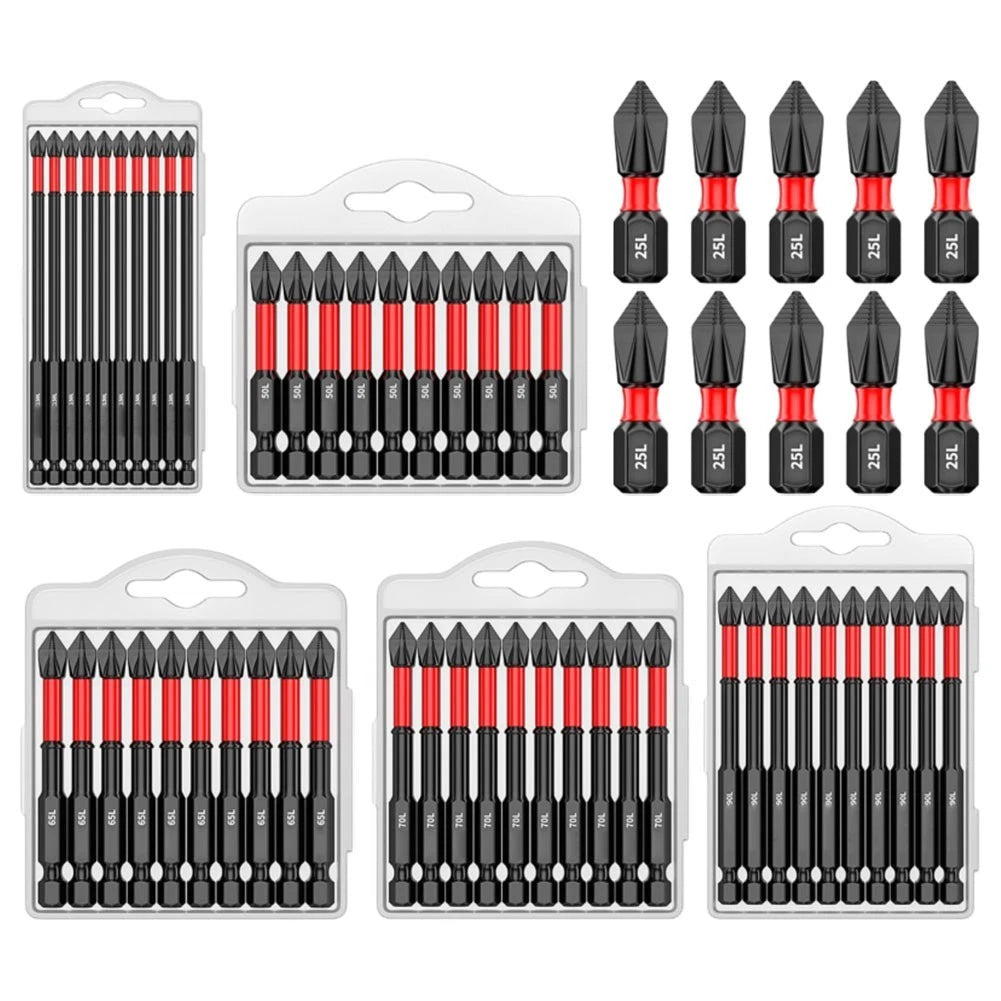 10 Pack Anti Slip Long Drill Bits with Magnetic PH2 Screwdriver Set