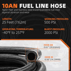 Set of 2 J2 10AN 25FT Nylon Braided Fuel Line Oil Hose End Fittings