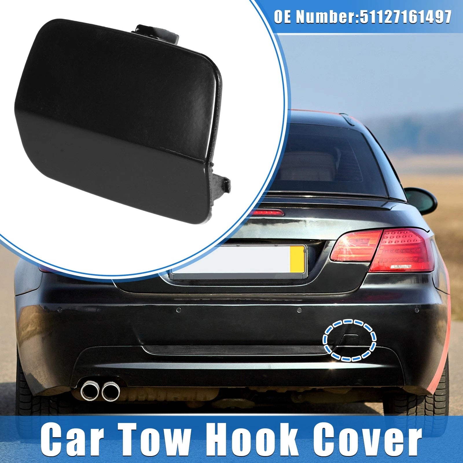 Tow Hook Eye Hole Cover Cap for BMW 3-Series E92 (2007–2010) Black Rear Right