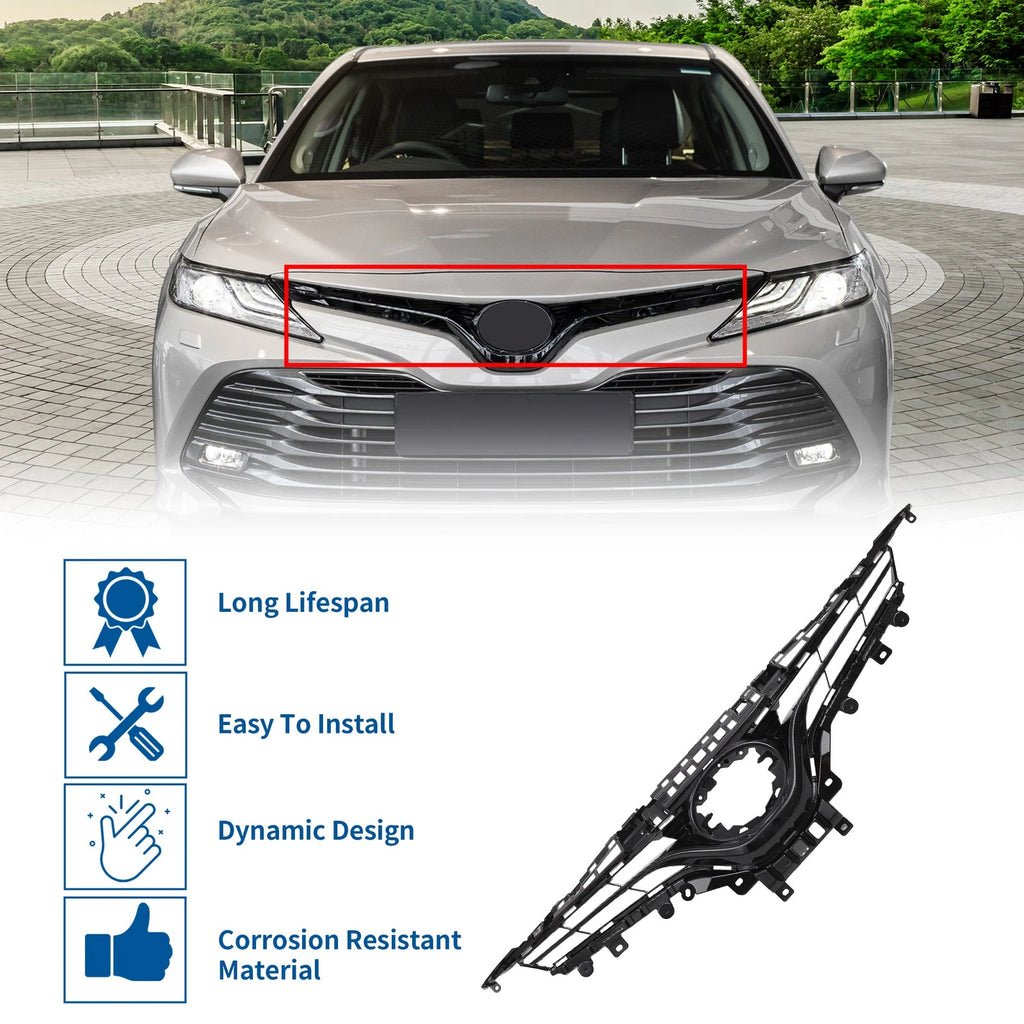 Front Hood Bumper Grille for Toyota Camry LE (2018–2020) Black